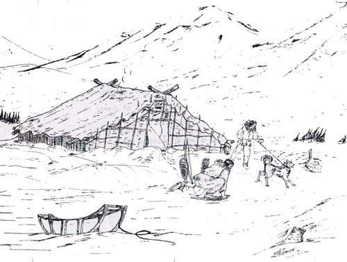 Two men come out of one of the houses