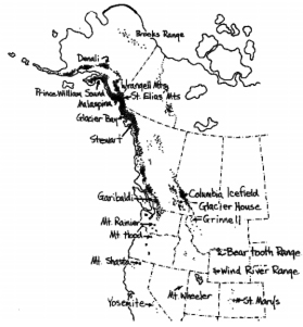 This map shows the approximate location of today's mountain glaciers 