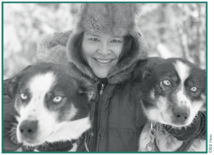 Evelyn Beeter with retired lead dogs Apollo and Dennis. 