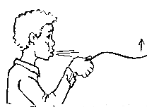 Now blow across the top of the paper and watch it lift.