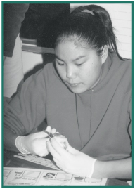 Misty John dissecting a sheep eyeball.