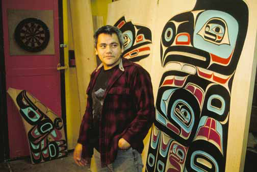 Tlingit carver Wayne Price who with Steve Brown copied houseposts 