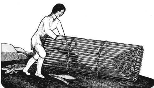 girl with fish trap
