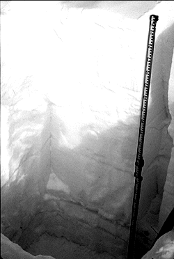 Close up of the inside of the snow pit