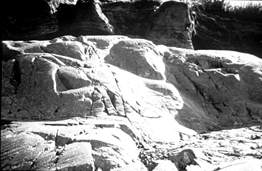 Bed rock smoothed and scratched by glacial movement